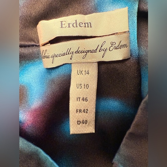 Erdem Size US 10 Black Blue Purple Silk Floral Top Made In England Designer - Picture 7 of 12